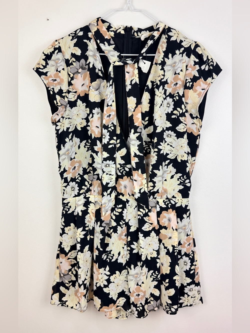 Sugar + Lips Floral Romper Tie Neck Fit & Flare Coquette Romantic Dark Academia